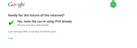 Image from Google ipv6 test showing IPv6 working