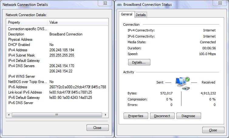 Network Status Information when connected with PPoE