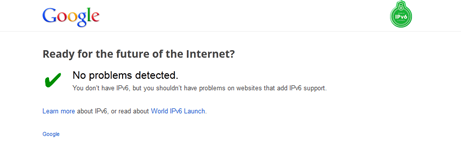 Image from Google ipv6 test showing IPv6 not working