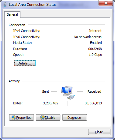 Network Status Information when connected to router